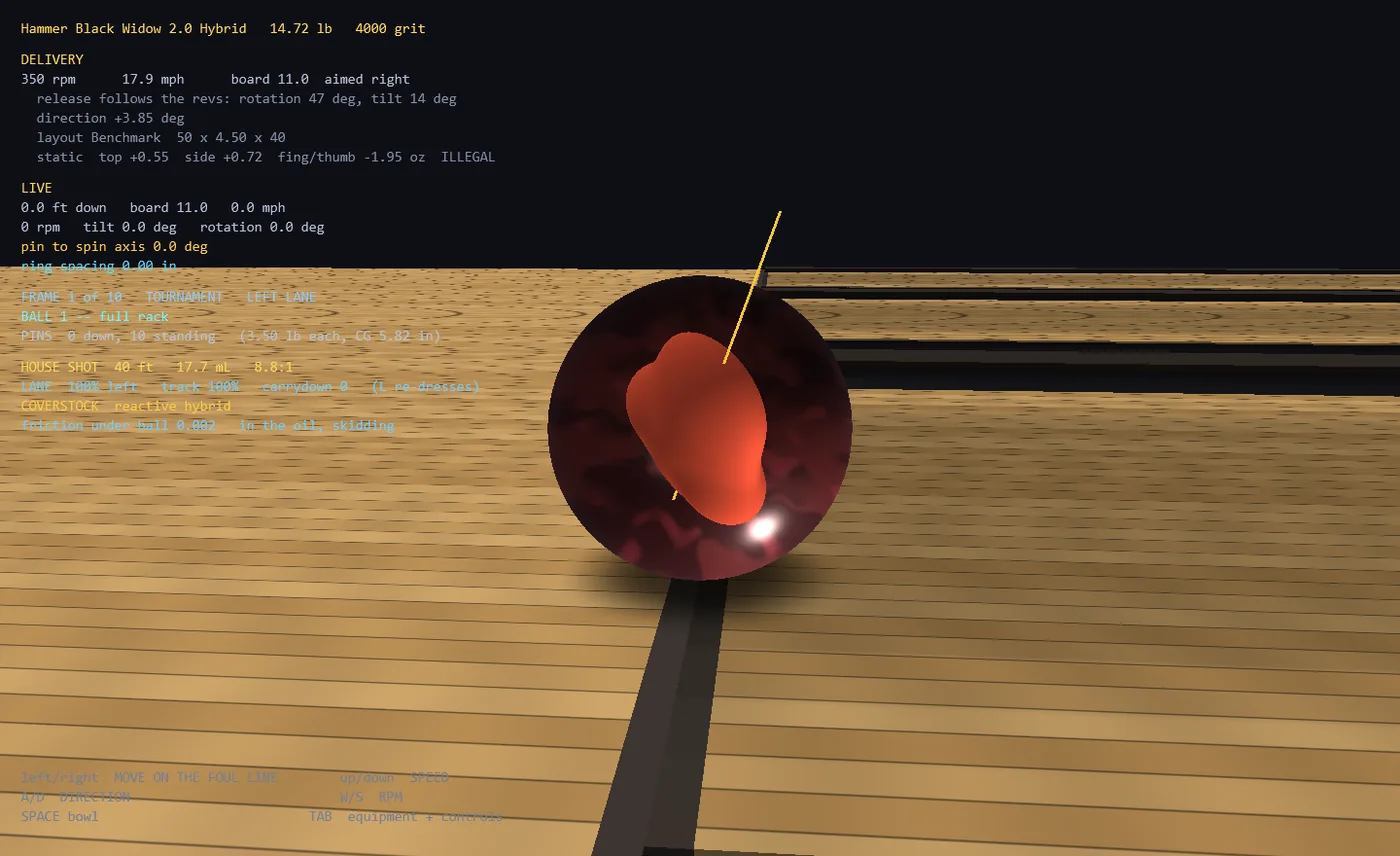 Cutaway render of a bowling ball showing its asymmetric core